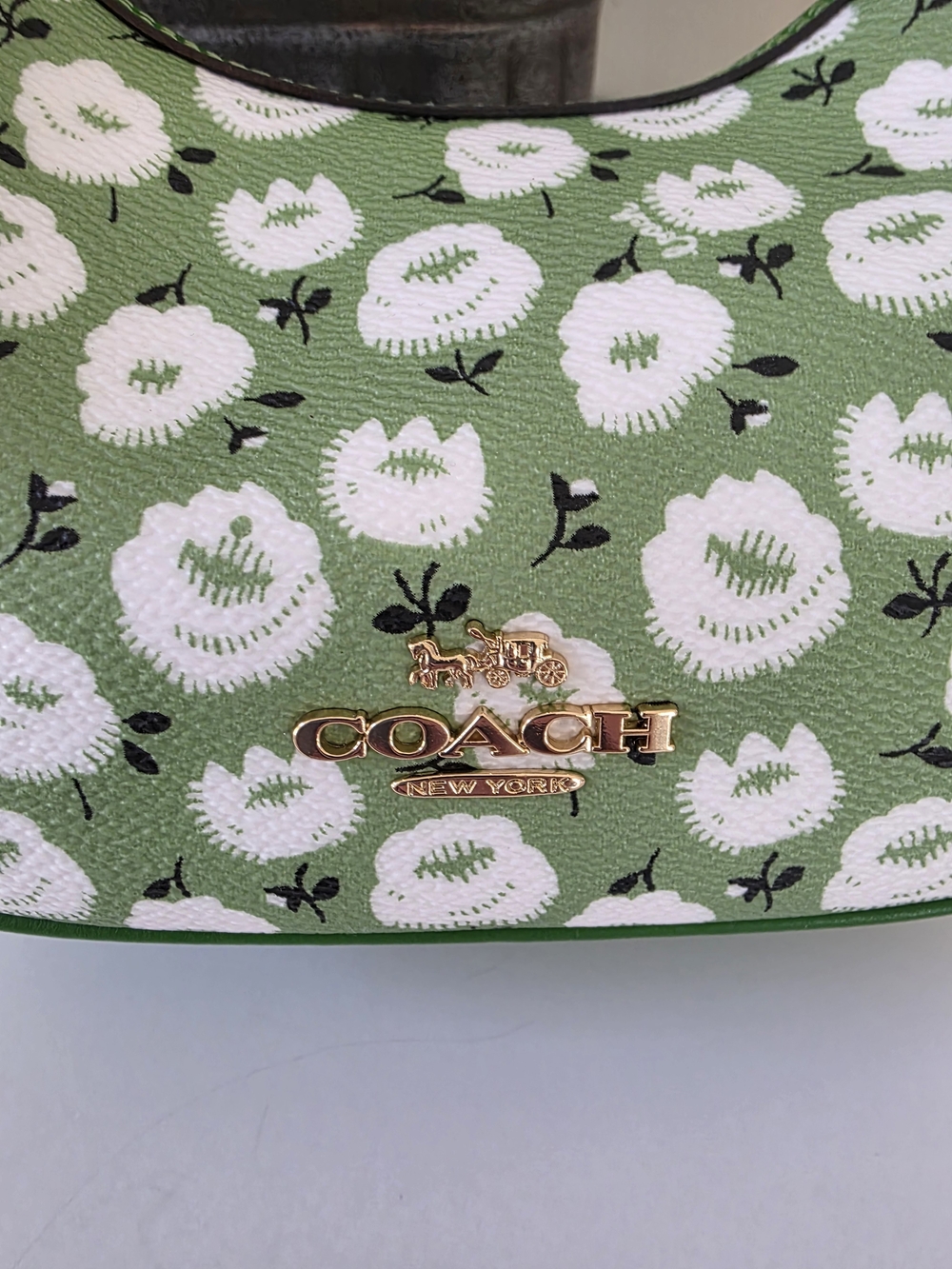Coach Mini Carmen Kelly Green Floral Coated Canvas Crossbody + Charm New - Picture 11 of 16